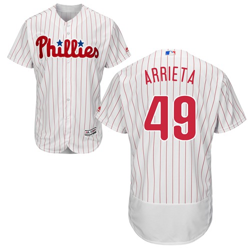 Phillies #49 Jake Arrieta White(Red Strip) Flexbase Authentic Collection Stitched MLB Jersey
